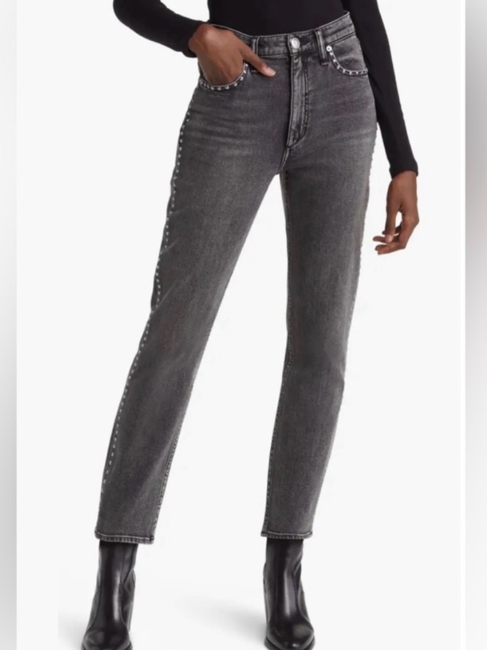 Rag & Bone Women’s Wren High Rise Slim Ankle Studded Jeans in Serjewel 25